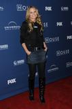 Jennifer Morrison pictures black stockings denim skirt at House 100th Episode Party in Los Angeles