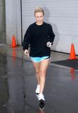 Hayden Panettiere in blue shorts leaving a gym